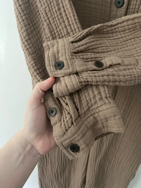 Madewell Lightspun Coverall Jumpsuit 100% Cotton Gauze Tan Brown Medium - Picture 4 of 11